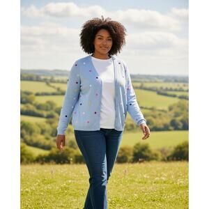 Talbots Cardigan Sweater Womens 1X Petite Blue Polka Dot Button Cotton Blend